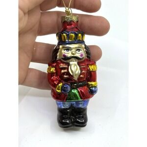 Blown Glass Christmas Ornament Nutcracker Soldier Crown 4" Greenbriar